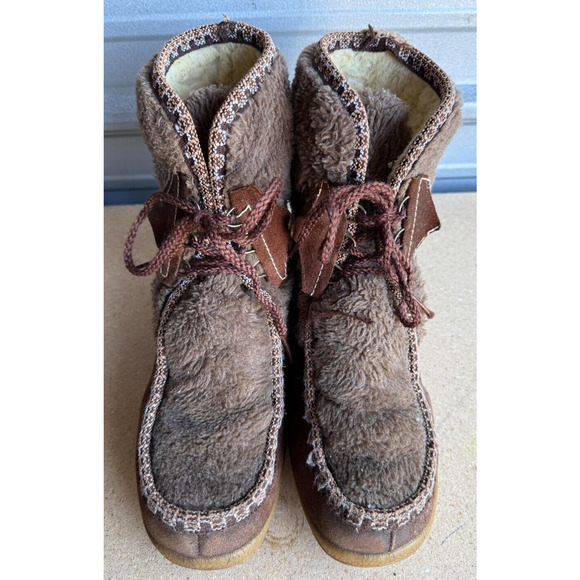 Rare Vintage Leather Upper Winter Boots Faux Fur Sherpa Lined Women’s Sz 10 - Picture 3 of 7